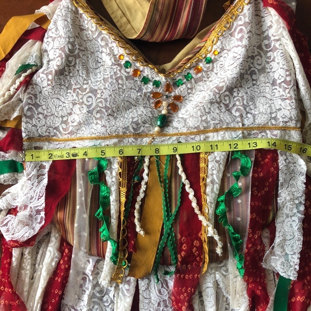 Bohemian Gypsy Crossbody Bag w/gold,green,red stripes & cream lace and fringe - Picture 14 of 17